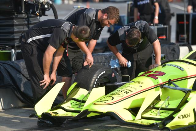 Team Penske technicians take tire measurements during the tire test at Watkins Glen International -- Photo by: Chris Owens