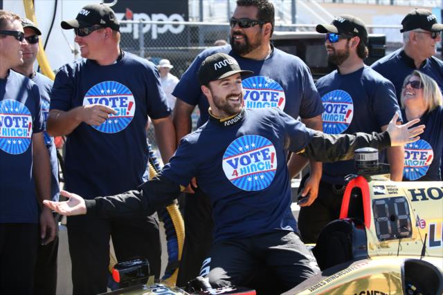James Hinchcliffe on pit lane for a Dancing With The Stars photo shoot prior to practice for the INDYCAR Grand Prix at The Glen at Watkins Glen International -- Photo by: Bret Kelley