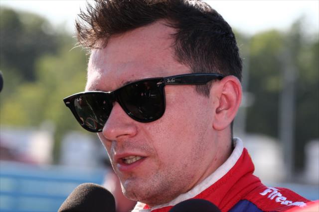 Mikhail Aleshin chats with the media following his qualification session for the INDYCAR Grand Prix at The Glen at Watkins Glen International -- Photo by: Bret Kelley