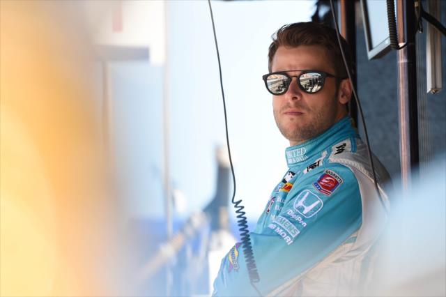 Marco Andretti waits in his pit stand during qualifications the INDYCAR Grand Prix at The Glen at Watkins Glen International -- Photo by: Chris Owens