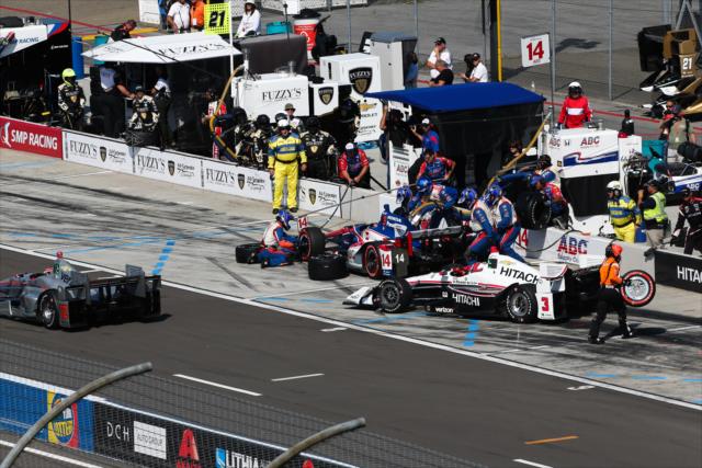Helio Castroneves, Takuma Sato, and Will Power on pit lane during the INDYCAR Grand Prix at The Glen from Watkins Glen International -- Photo by: Bret Kelley