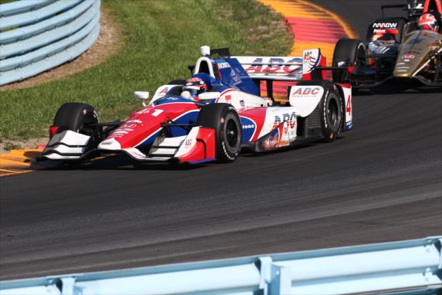 Jack Hawksworth and James Hinchcliffe exit Turn 7 during the INDYCAR Grand Prix at The Glen from Watkins Glen International -- Photo by: Bret Kelley