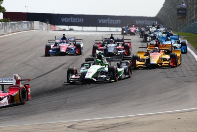 Conor Daly leads a group into Turn 1 during the INDYCAR Grand Prix at The Glen from Watkins Glen International -- Photo by: Bret Kelley