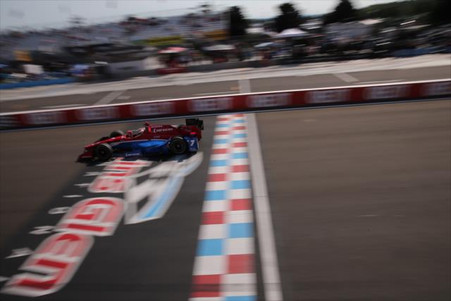 Mikhail Aleshin screams across the start/finish line during the final warmup for the INDYCAR Grand Prix at The Glen from Watkins Glen International -- Photo by: Bret Kelley