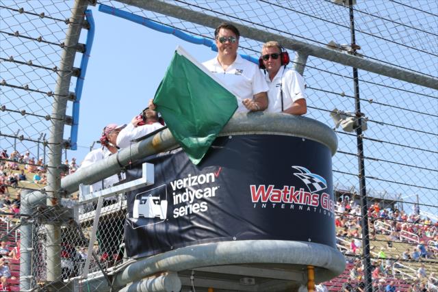 Hitachi Senior Vice President of Marketing Phil Regnault as the honorary start for the INDYCAR Grand Prix at The Glen -- Photo by: Chris Jones