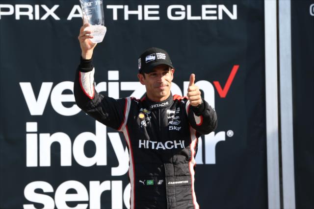 Helio Castroneves is all thumbs-up following his 3rd Place finish in the INDYCAR Grand Prix at The Glen from Watkins Glen International -- Photo by: Chris Jones