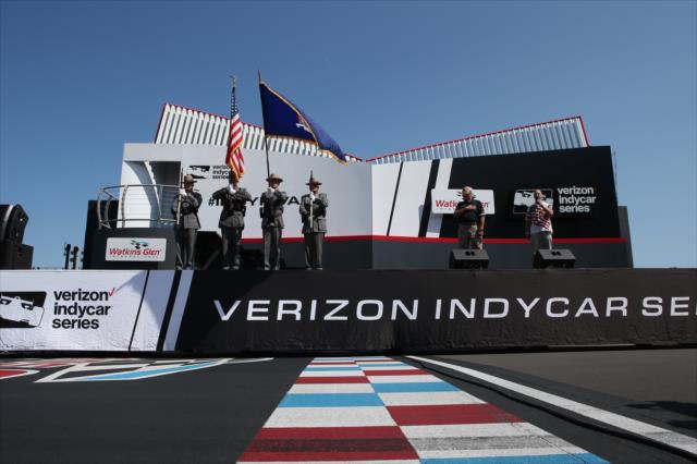 The presentation of colors during pre-race festivities for the INDYCAR Grand Prix at The Glen from Watkins Glen International -- Photo by: Chris Jones