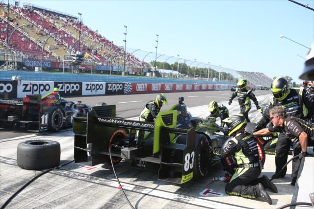 Charlie Kimball comes in for tires and fuel on pit lane during the INDYCAR Grand Prix at The Glen from Watkins Glen International -- Photo by: Chris Jones
