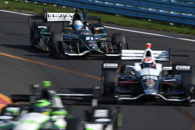Josef Newgarden chases down Alexander Rossi diving into Turn 11 during the INDYCAR Grand Prix at The Glen from Watkins Glen International -- Photo by: Chris Owens