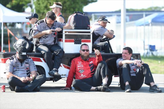 The Rahal Letterman Lanigan Racing crew wait back in the paddock prior to pre-race festivities for the INDYCAR Grand Prix at The Glen from Watkins Glen International -- Photo by: Chris Owens