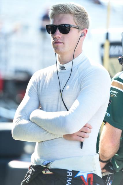 Spencer Pigot looks down pit lane prior to the final warmup for the INDYCAR Grand Prix at The Glen from Watkins Glen International -- Photo by: Chris Owens