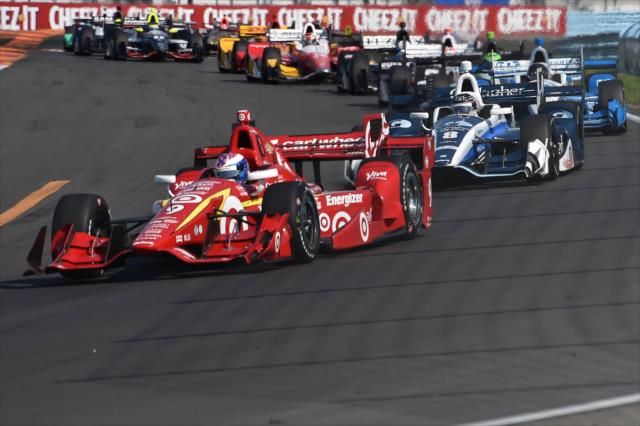 Scott Dixon leads the field into Turn 11 during the INDYCAR Grand Prix at The Glen from Watkins Glen International -- Photo by: Chris Owens