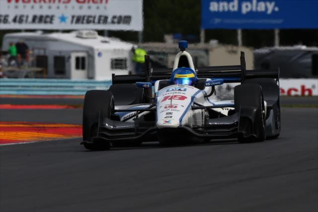 Sebastien Bourdais dives into Turn 5 during practice for the INDYCAR Grand Prix at The Glen from Watkins Glen International -- Photo by: Bret Kelley
