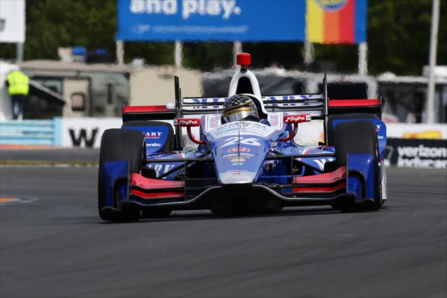Takuma Sato sets up for Turn 5 during practice for the INDYCAR Grand Prix at The Glen from Watkins Glen International -- Photo by: Bret Kelley