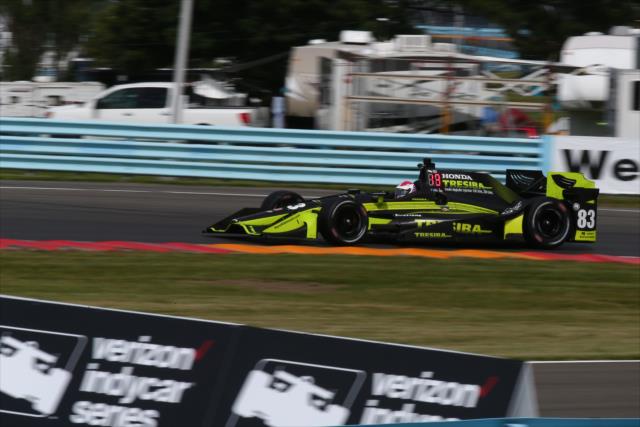 Charlie Kimball rumbles through the Bus Stop Chicane during practice for the INDYCAR Grand Prix at The Glen from Watkins Glen International -- Photo by: Bret Kelley