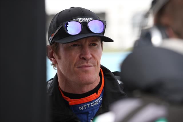 Scott Dixon chats with his team on pit lane prior to practice for the INDYCAR Grand Prix at The Glen from Watkins Glen International -- Photo by: Chris Jones