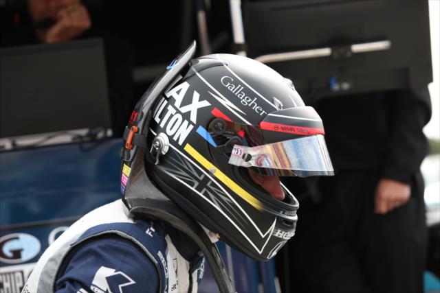 Max Chilton looks over his No. 8 Gallagher Honda on pit lane prior to practice for the INDYCAR Grand Prix at The Glen from Watkins Glen International -- Photo by: Chris Jones