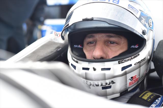 Tony Kanaan sits in his No. 12 NTT Data Honda on pit lane prior to qualifications for the INDYCAR Grand Prix at The Glen -- Photo by: Chris Owens