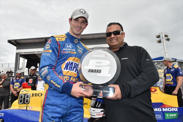 Alexander Rossi wins the Verizon P1 Award after winning the pole position for the INDYCAR Grand Prix at The Glen -- Photo by: Chris Owens