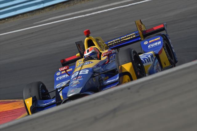Alexander Rossi sails through Turn 8 during practice for the INDYCAR Grand Prix at The Glen from Watkins Glen International -- Photo by: Chris Owens