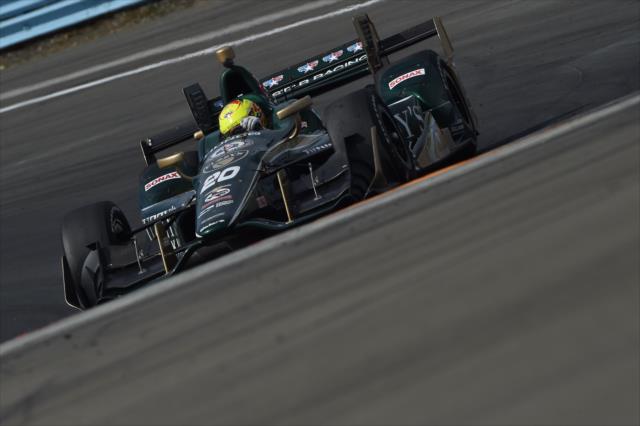 Spencer Pigot roars into Turn 8 during practice for the INDYCAR Grand Prix at The Glen from Watkins Glen International -- Photo by: Chris Owens