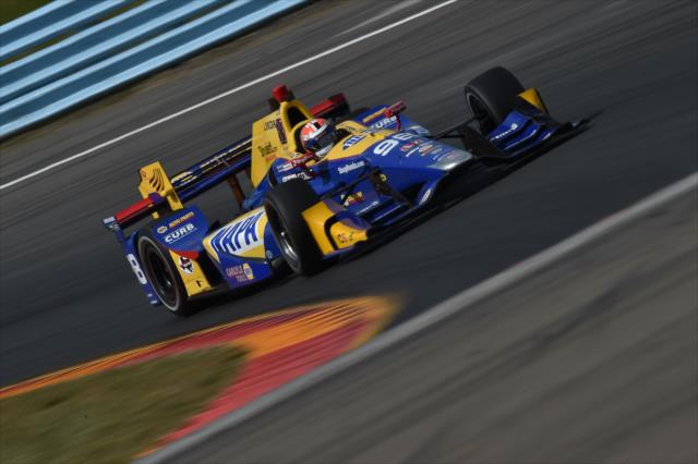 Alexander Rossi thunders into Turn 8 during practice for the INDYCAR Grand Prix at The Glen from Watkins Glen International -- Photo by: Chris Owens