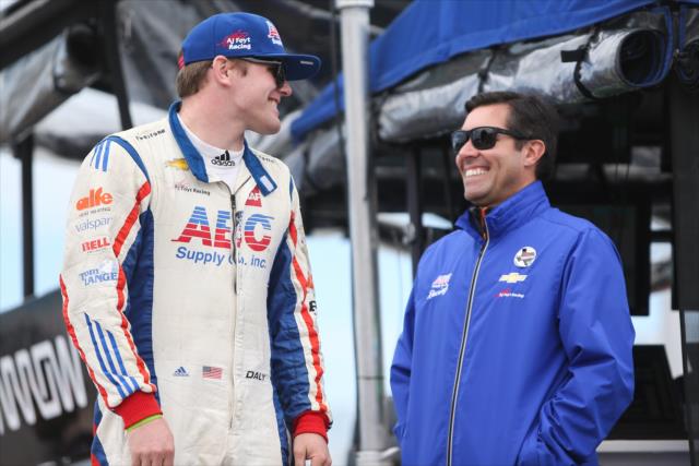 Conor Daly and team president Larry Foyt chat on pit lane prior to qualifications for the INDYCAR Grand Prix at The Glen -- Photo by: Joe Skibinski
