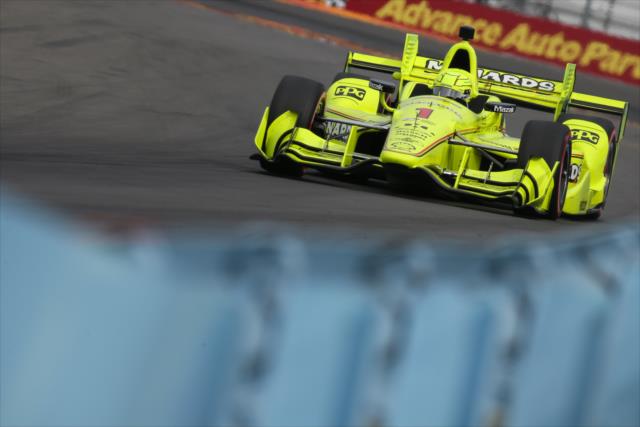 Simon Pagenaud sets up for Turn 11 during qualifications for the INDYCAR Grand Prix at The Glen -- Photo by: Joe Skibinski