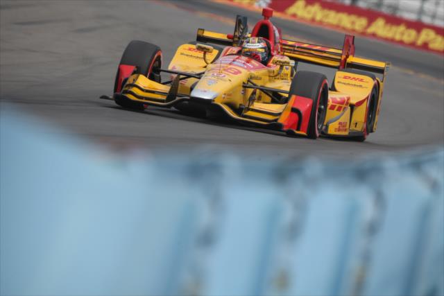 Ryan Hunter-Reay sets up for Turn 11 during qualifications for the INDYCAR Grand Prix at The Glen -- Photo by: Joe Skibinski