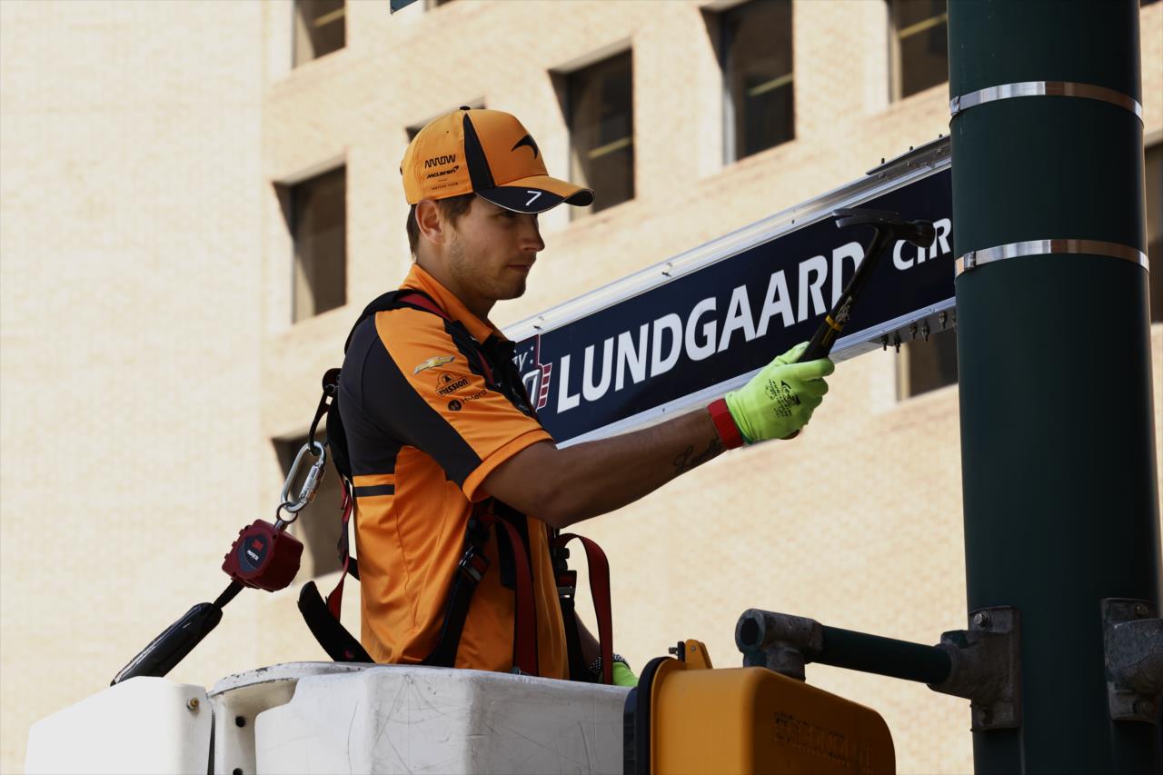 Christian Lundgaard - Indianapolis 500 Street Sign Install - By: Chris Jones -- Photo by: Chris Jones